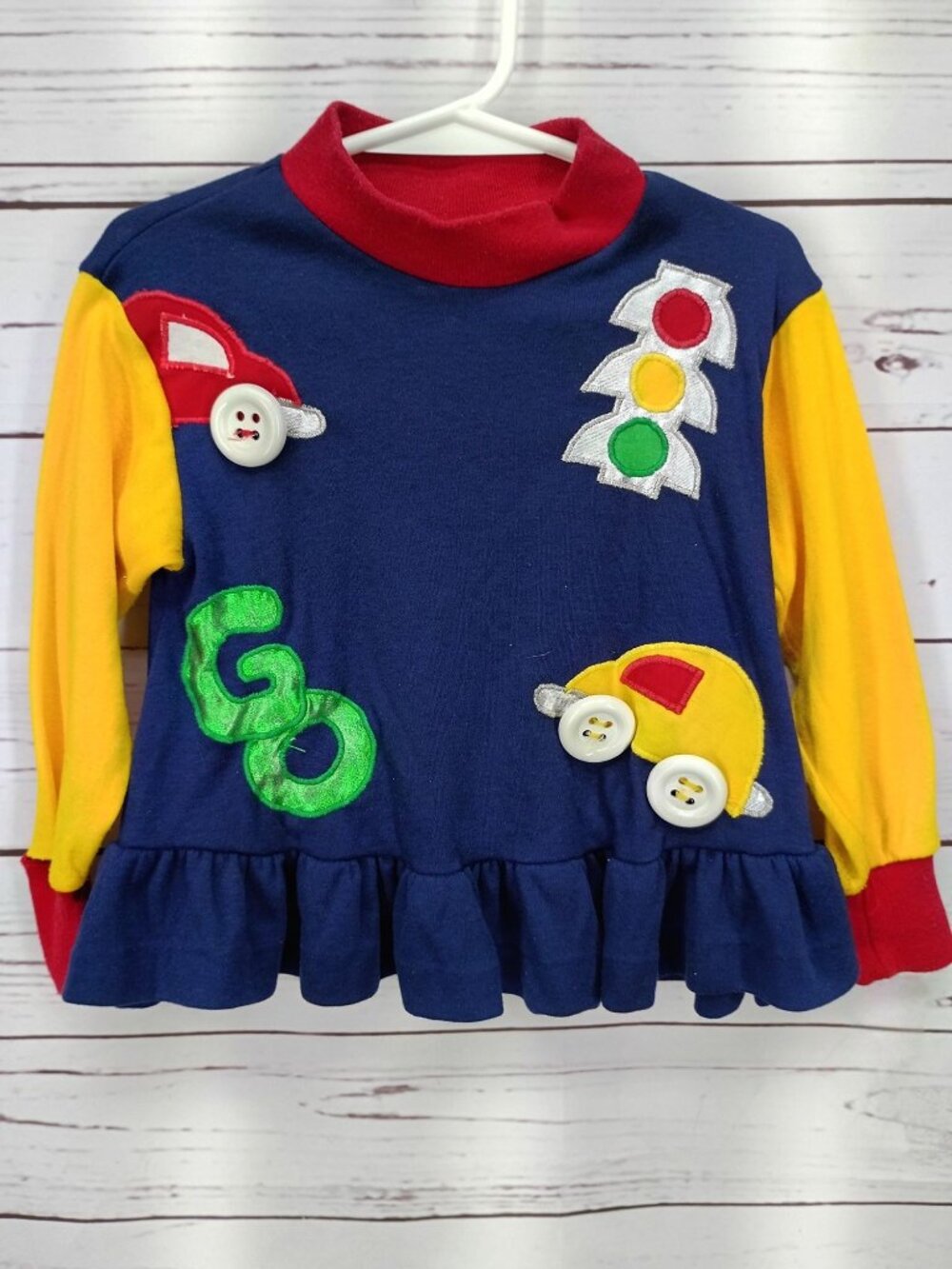 Frog Pond Kids Traffic-Themed Girls Shirt 3T Long Sleeve Colorful Cars & Ruffles